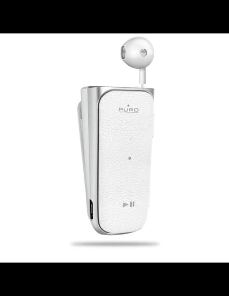 Vytahovací Bluetooth sluchátka PURO Pod Rollup s klipem (bílá)