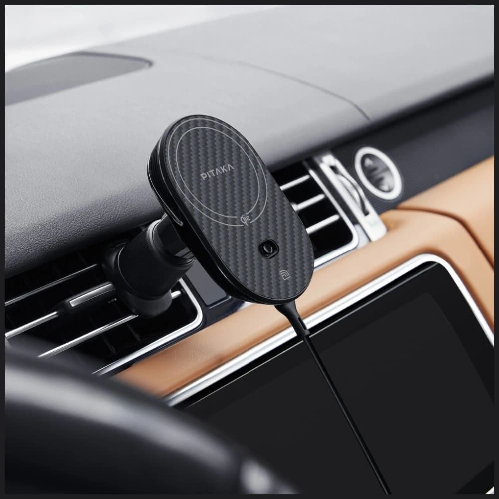 PITAKA MagEZ Pro 2 Qi2 15W NFC MagSafe car mount with wireless charger black grey - 8