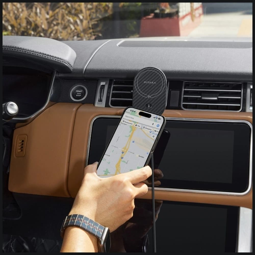 PITAKA MagEZ Pro 2 Qi2 15W NFC MagSafe car mount with wireless charger black grey - 11