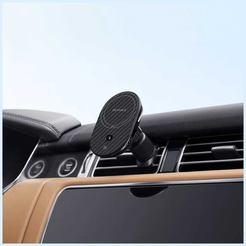 PITAKA MagEZ Pro 2 Qi2 15W NFC MagSafe car mount with wireless charger black grey - 12