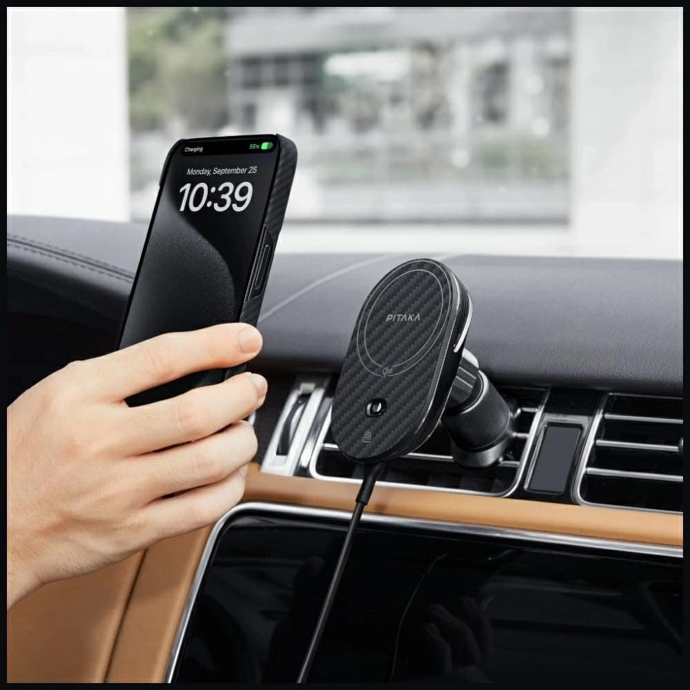 PITAKA MagEZ Pro 2 Qi2 15W NFC MagSafe car mount with wireless charger black grey - 14