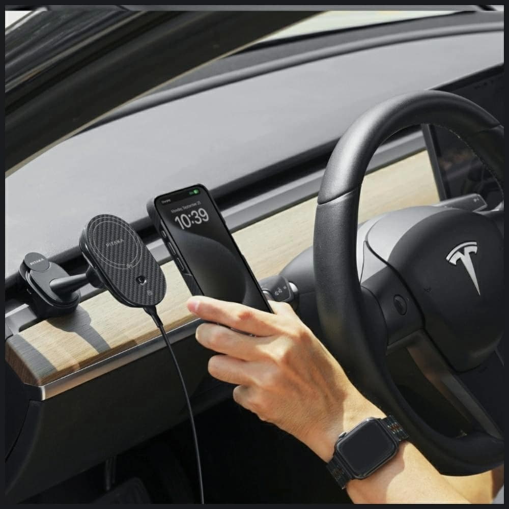 PITAKA MagEZ Pro 2 Qi2 Tesla držák do auta s bezdrátovou nabíječkou MagSafe pro Tesla Model 3/Y černá šedá - 7
