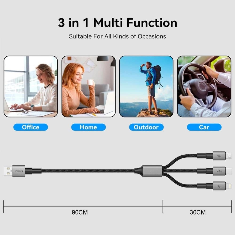 Tech-Protect Ultraboost DNA 3in1 Cablu USB-A / Lightning, USB-C, Micro USB 3A 120cm Gri Fier. - 4