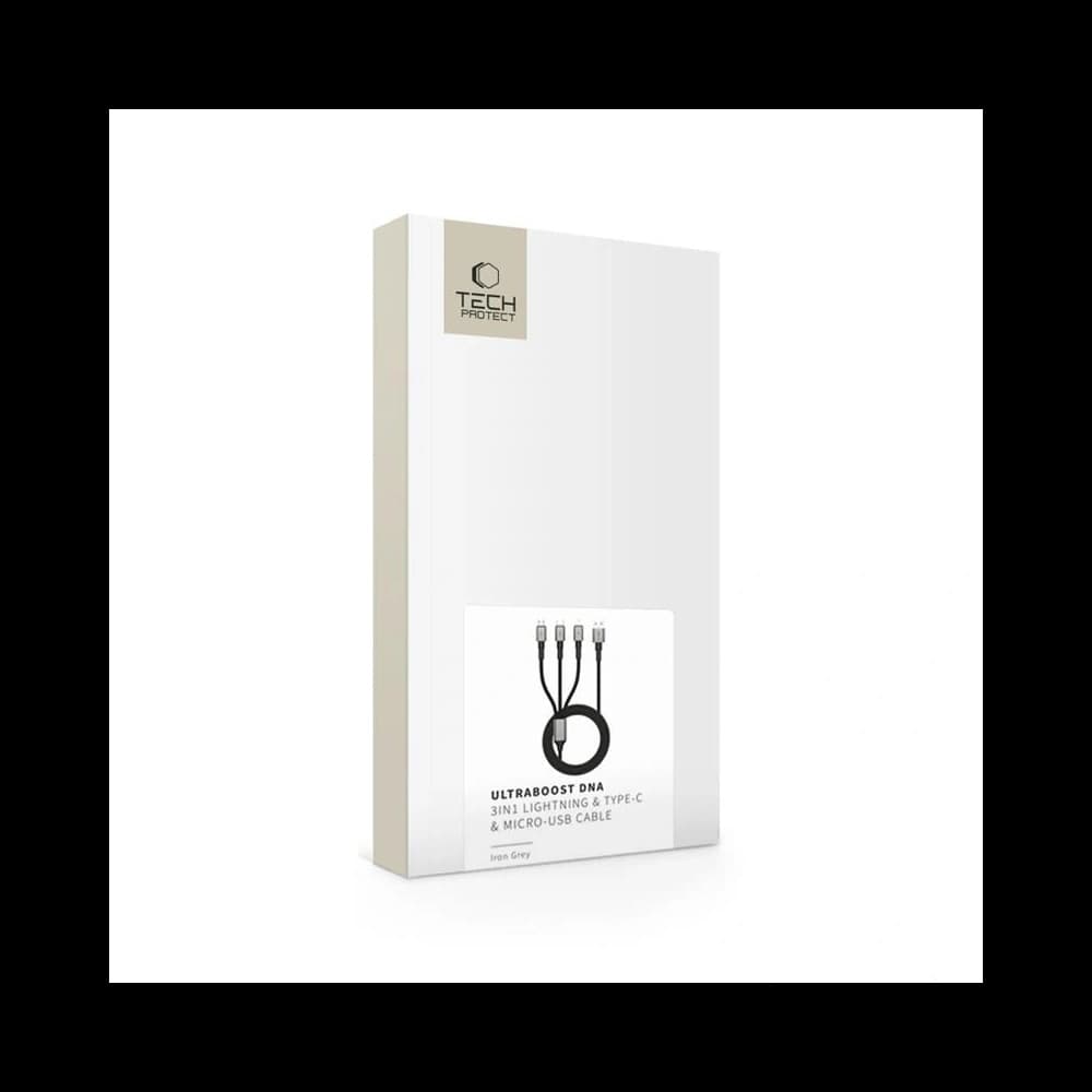 Tech-Protect Ultraboost DNA 3in1 Cablu USB-A / Lightning, USB-C, Micro USB 3A 120cm Gri Fier. - 6