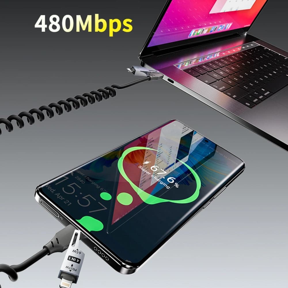 Dudao L20 Pro 4in1 USB-A, USB-C / Lightning, USB-C Kábel fekete - 4