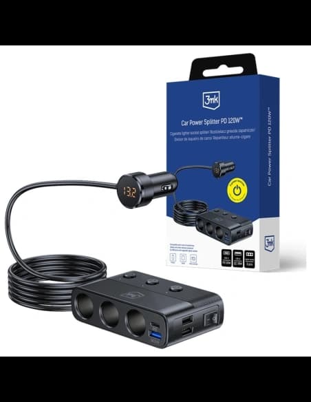 3MK Car Power Splitter 120W PD QC PPS 3xUSB-A, USB-C, 3xDC black