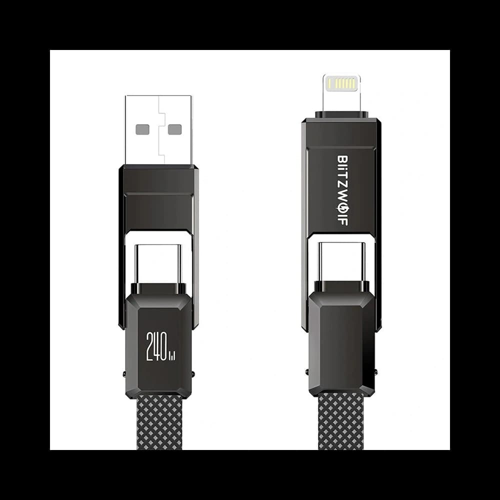 Blitzwolf BW-HDC7 Cablu USB 4 în 1 USB-A, USB-C / USB-C, Lightning 240W 1.2m (negru) - 1