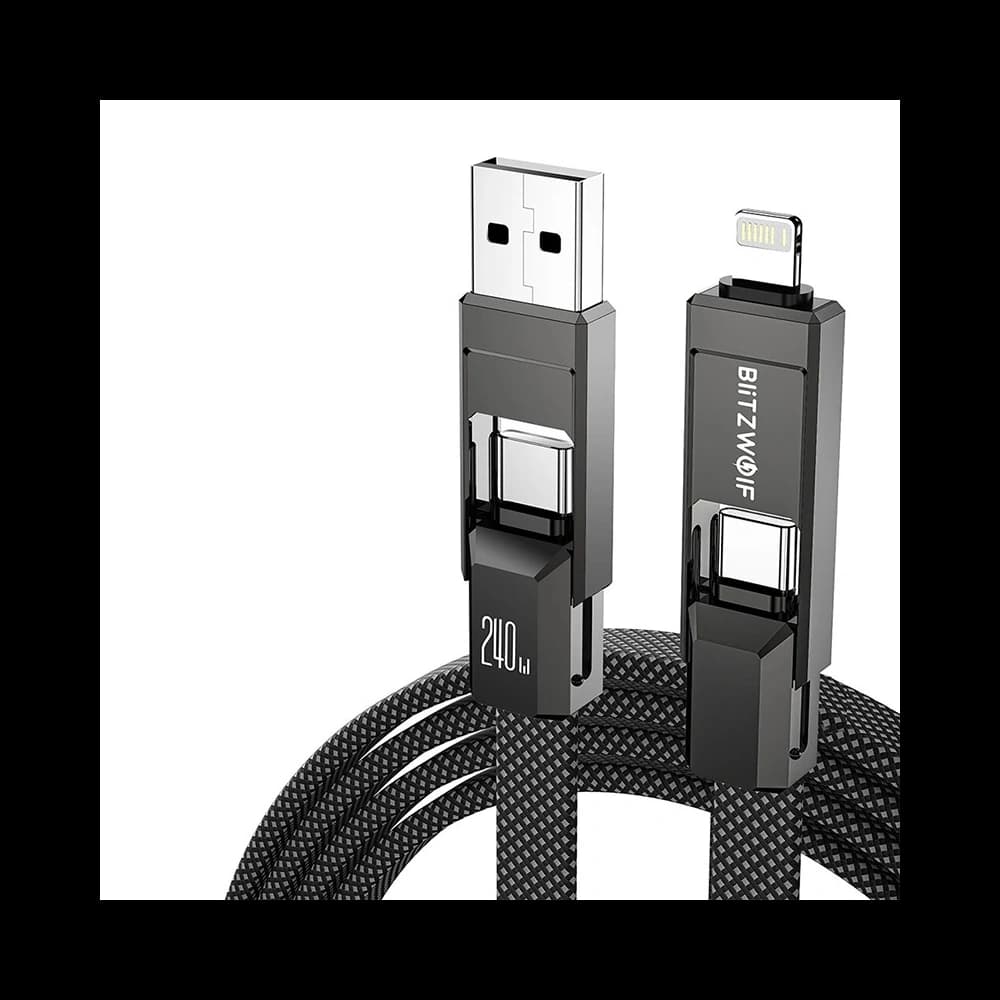Blitzwolf BW-HDC7 Cablu USB 4 în 1 USB-A, USB-C / USB-C, Lightning 240W 1.2m (negru) - 2