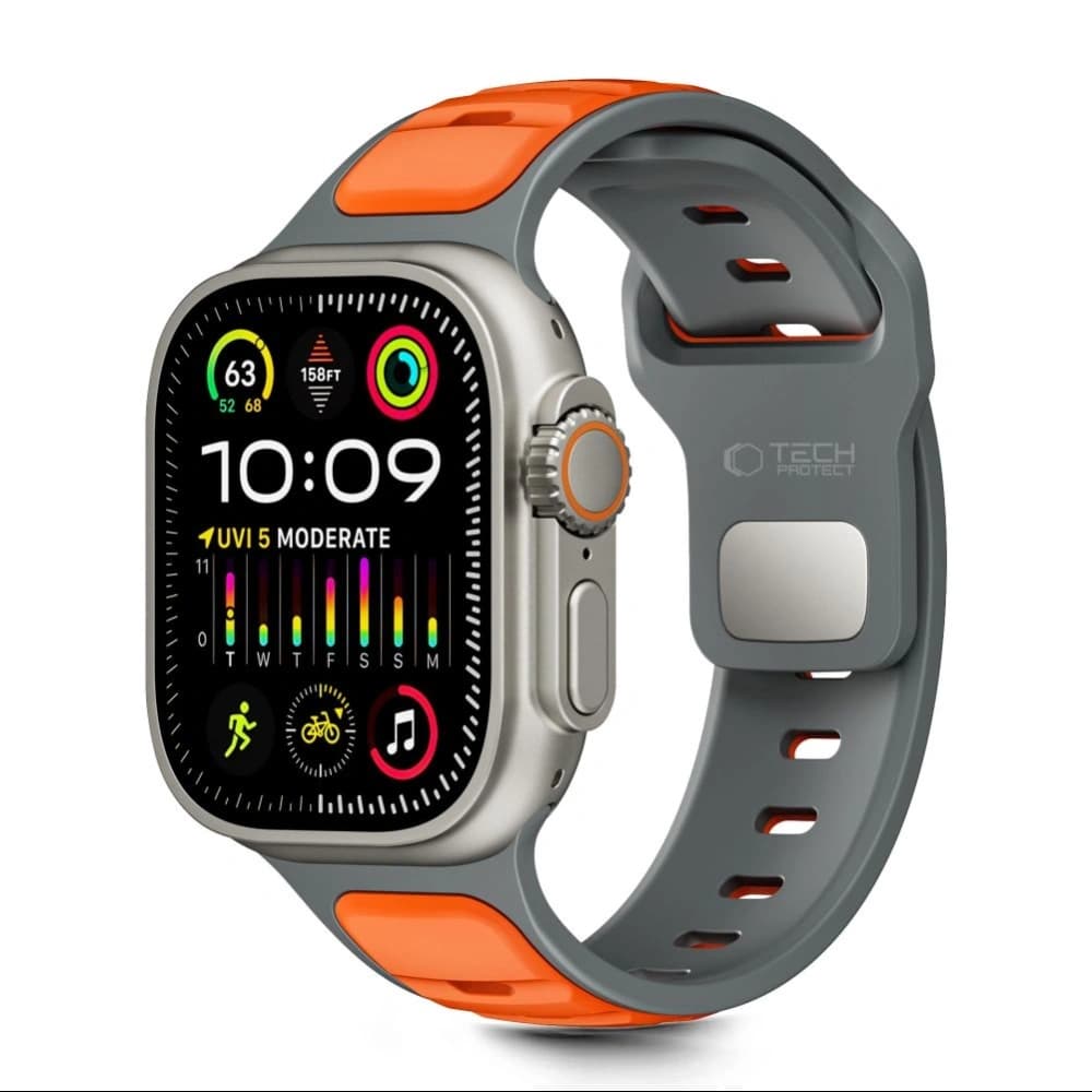 Tech-Protect IconBand Line Apple Watch 8 / 9 / 10 / 11 / SE / Ultra 44/45/46/49mm Šedá/oranžová - 1