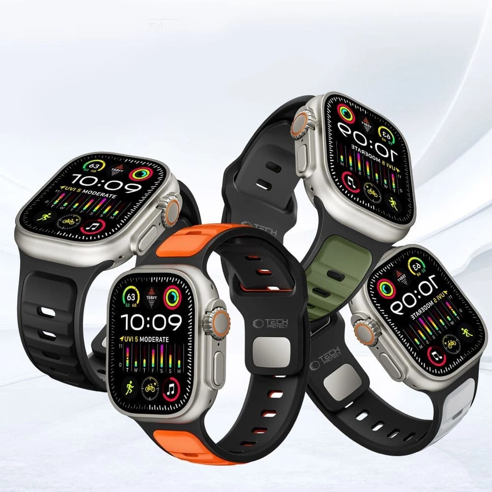 Tech-Protect IconBand Line Apple Watch 8 / 9 / 10 / 11 / SE / Ultra 44/45/46/49mm Šedá/oranžová - 4