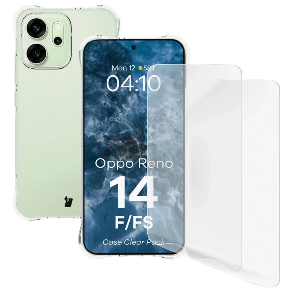 Carcasa Bizon Case Clear Pack + 2x folie de protecție pentru ecran Oppo Reno 14 F / FS - 1
