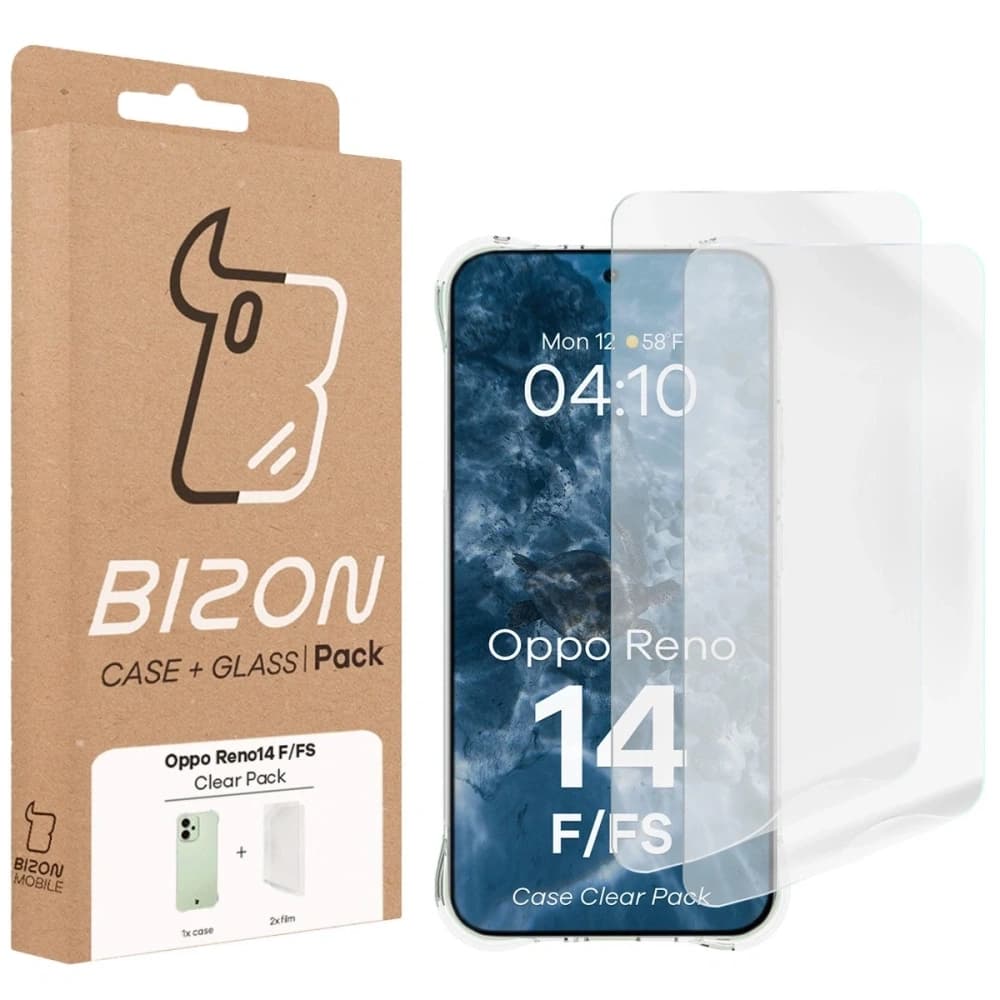 Carcasa Bizon Case Clear Pack + 2x folie de protecție pentru ecran Oppo Reno 14 F / FS - 9