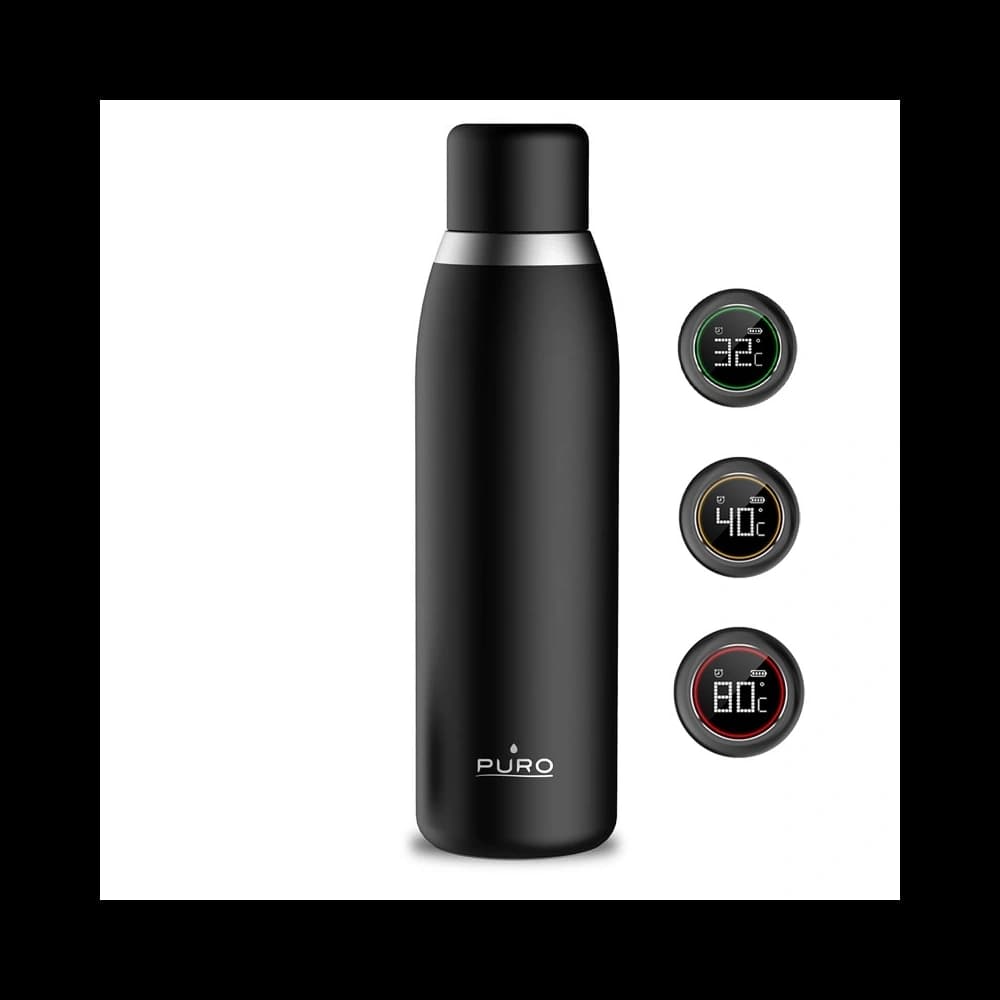 PURO Smart Bottle 500ml INOX termosz fekete intelligens LED kupakkal - 1
