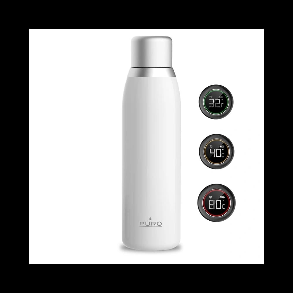Sticlă termică PURO Smart Bottle 500ml INOX cu capac inteligent LED (Alb) - 1