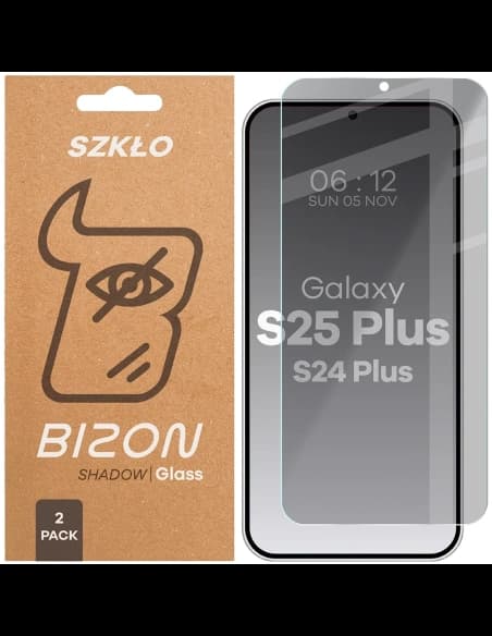 Prywatyzujące szkło hartowane Bizon Glass Clear Shadow do Samsung Galaxy S25+ Plus / S24+ Plus przyciemniane [2 PACK]
