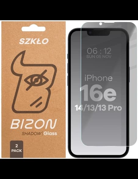 Prywatyzujące szkło hartowane Bizon Glass Clear Shadow do Apple iPhone 16e / 14 / 13 Pro / 13 przyciemniane [2 PACK]