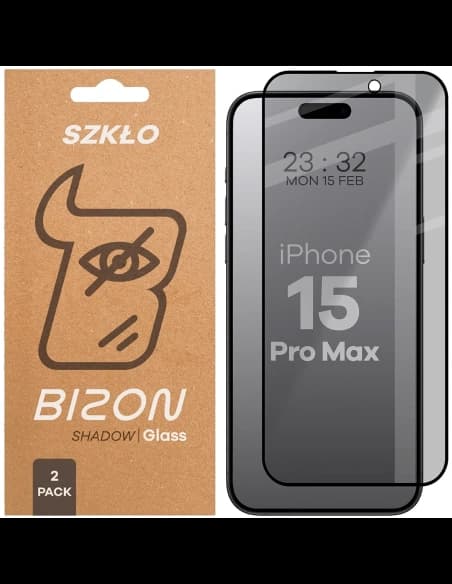 Bizon Glass Edge Shadow Duo Apple iPhone 15 Pro Max nuanțat cu un cadru negru [2 PACHET]