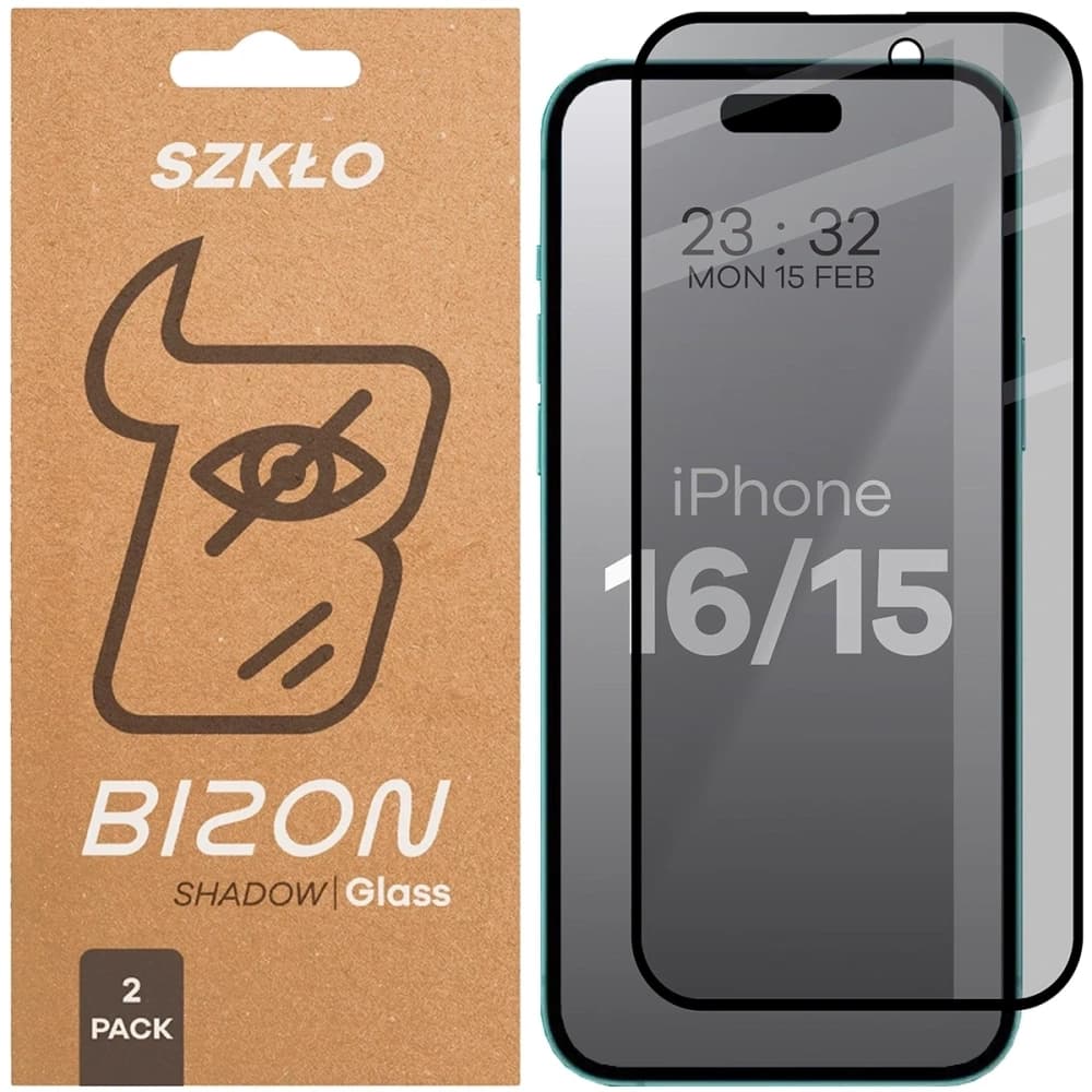 Bizon Glass Edge Shadow Duo Apple iPhone 15 / 16 tinted with a black frame [2 PACK] - 1