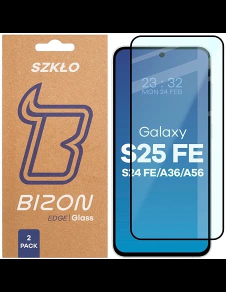 Bizon Glass Edge Duo Samsung Galaxy S25 FE / S24 FE / A36 5G / A56 5G schwarzer Rahmen [2 PACK]