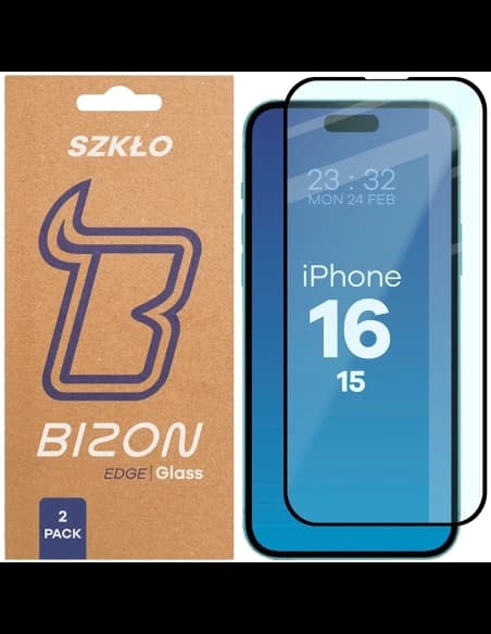 Bizon Glass Edge Duo Apple iPhone 15 / 16 cadru negru [2 PACHET]