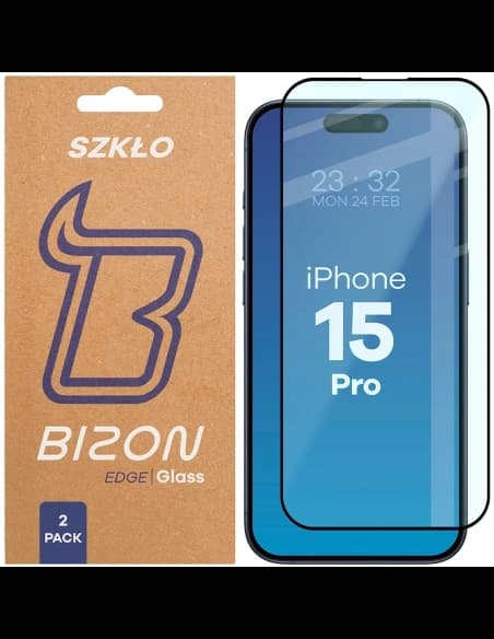 Bizon Glass Edge Duo Apple iPhone 15 Pro fekete keret [2 CSOMAG]
