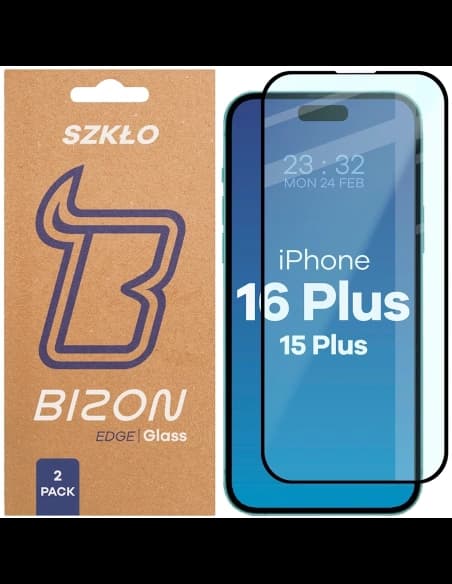 Bizon Glass Edge Duo Apple iPhone 15 Plus / 16 Plus cadru negru [2 PACHET]