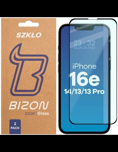 Szkło hartowane Bizon Glass Edge Duo do Apple iPhone 16e / 14 / 13 Pro / Apple iPhone 13 czarna ramka [2 PACK]