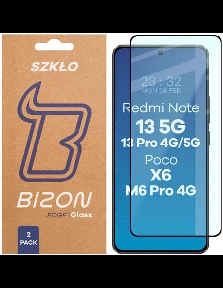 Bizon Glass Edge Duo Xiaomi POCO X6 / M6 Pro 4G / Redmi Note 13 5G / 13 Pro 4G / 5G schwarzer Rahmen [2 PACK]