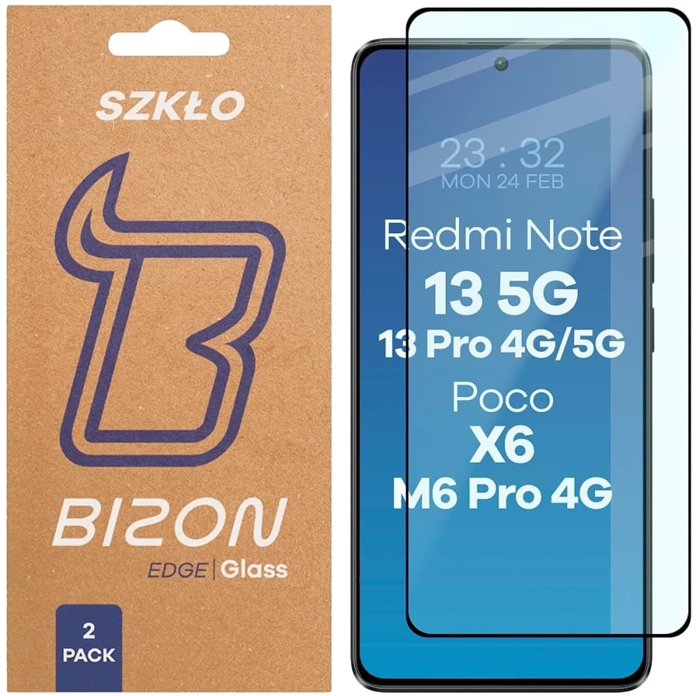 Bizon Glass Edge Duo Xiaomi POCO X6 / M6 Pro 4G / Redmi Note 13 5G / 13 Pro 4G / 5G černý rám [2 BALENÍ] - 1