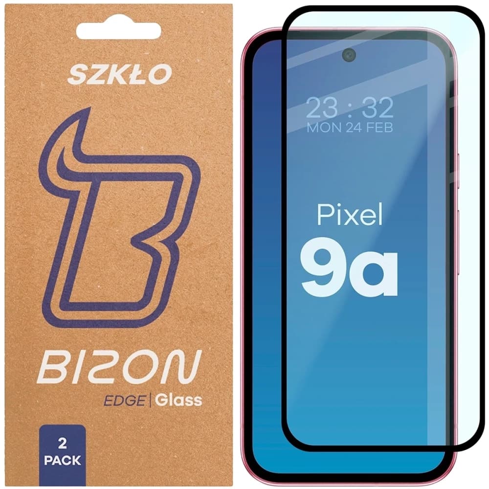 Bizon Glass Edge Duo Google Pixel 9a black frame [2 PACK] - 1