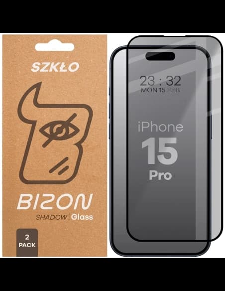 Bizon Glass Edge Shadow Duo Apple iPhone 15 Pro fekete kerettel árnyékolva [2 CSOMAG]