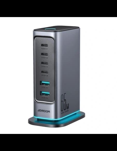 Joyroom JR-TCM02 GaN 65W Nabíjecí stanice 4xUSB-C 2xUSB-A UK zástrčka Šedá