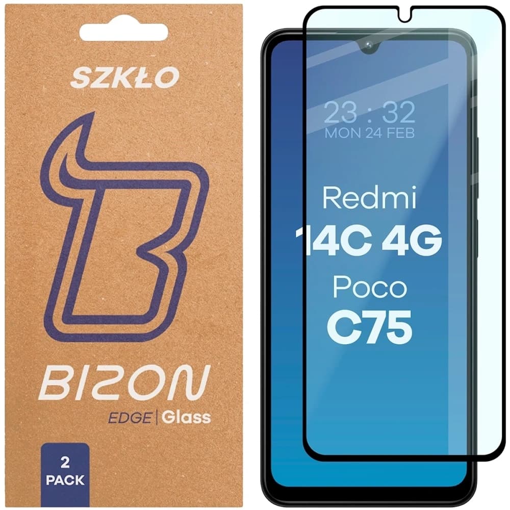 Bizon Glass Edge Duo Xiaomi Redmi 14C 4G / POCO C75 fekete keret [2 CSOMAG] - 1