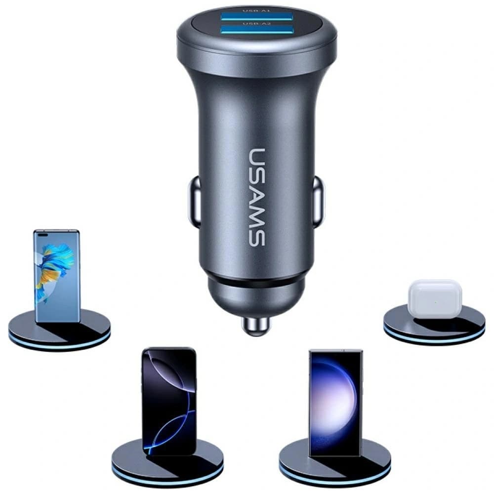 Încărcător auto USAMS CC320 din aluminiu 2.4A 2xUSB-A oxidat - 2
