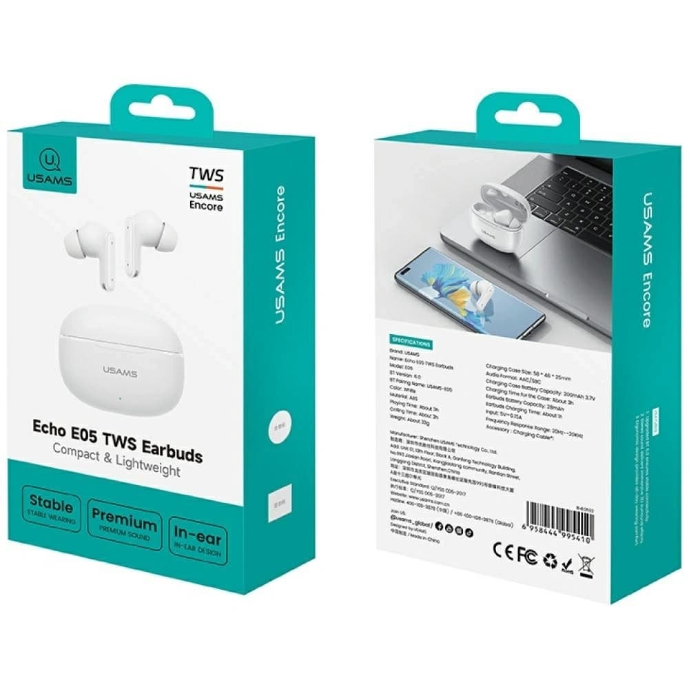 Căști wireless in-ear TWS USAMS E05 Bluetooth 6.0 albe - 4