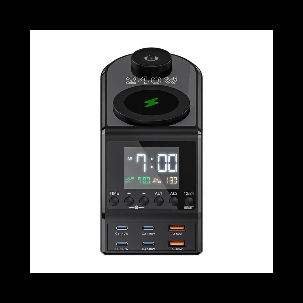 Blitzwolf BW-FW10 Budík s bezdrátovou nabíječkou 2xUSB-A 60W, 4xUSB-C 120W, pro telefon, hodinky - 2