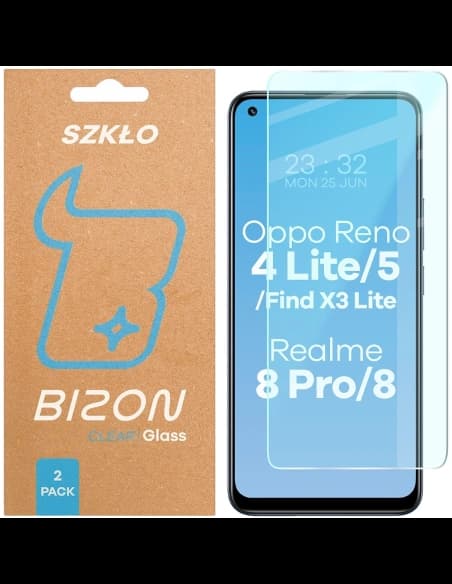 Szkło hartowane Bizon Glass Clear Duo do Oppo Reno 4 Lite / Oppo Reno 5 / Oppo Find X3 Lite / Realme 8 / Realme 8 Pro, 2 sztuki