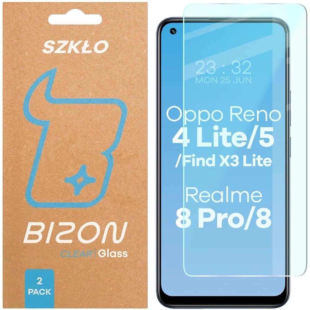 Szkło hartowane Bizon Glass Clear Duo do Oppo Reno 4 Lite / Oppo Reno 5 / Oppo Find X3 Lite / Realme 8 / Realme 8 Pro, 2 sztuki - 1
