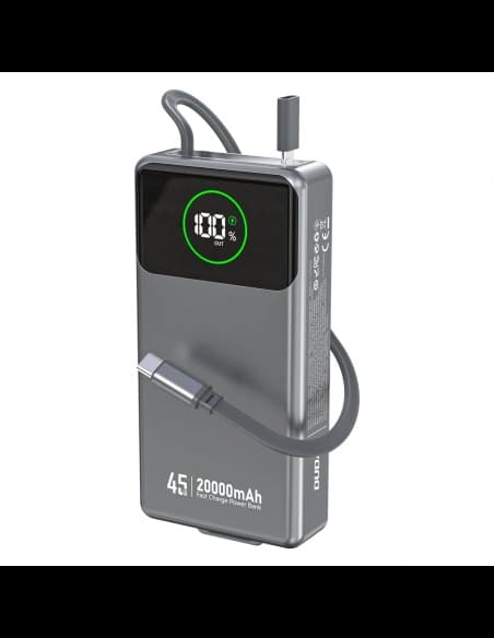 Powerbank Dudao K31 Pro 45W 20000mAh z wbudowanym zwijanym kablem USB-C - szary