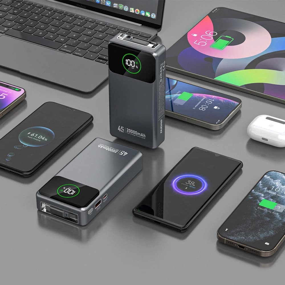 Powerbank Dudao K31 Pro 45W 20000mAh z wbudowanym zwijanym kablem USB-C - szary - 8