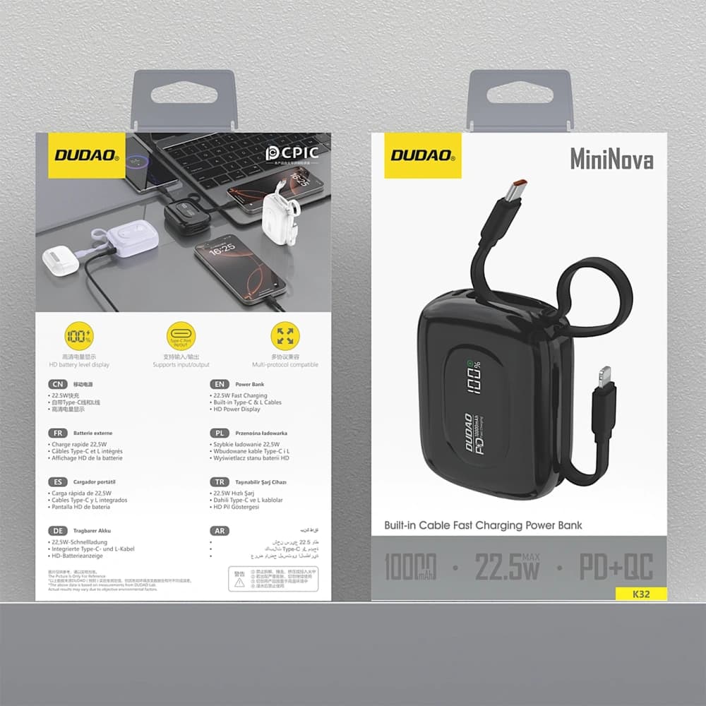 Powerbank Dudao K32 10000 mAh z wbudowanym kablem USB-C/Lightning - czarny - 7
