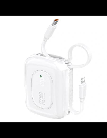 Powerbank Dudao K32 10000 mAh z wbudowanym kablem USB-C/Lightning - biały