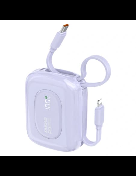 Powerbank Dudao K32 10000 mAh z wbudowanym kablem USB-C/Lightning - fioletowy