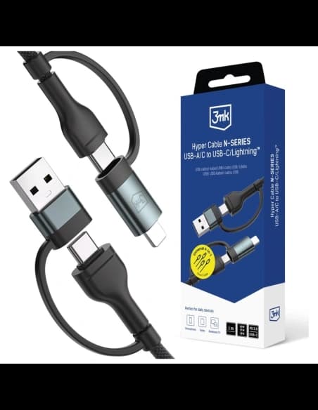 Kabel 3MK Hyper Cable N-SERIES           USB-A/USB-C do USB-C/Lightning 1.2m 9V/2A 60W