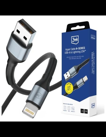 Kabel 3MK Hyper Cable N-SERIES USB-A do  Lightning 1m 5V/2.4A 12W czarny