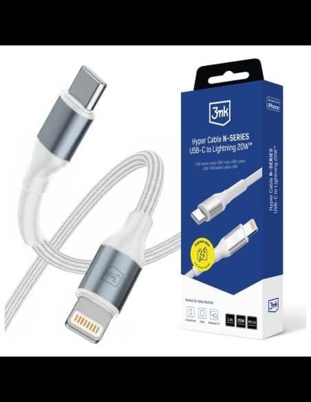 Kabel 3MK Hyper Cable N-SERIES USB-C do  Lightning 1m 9V/2A 20W biały