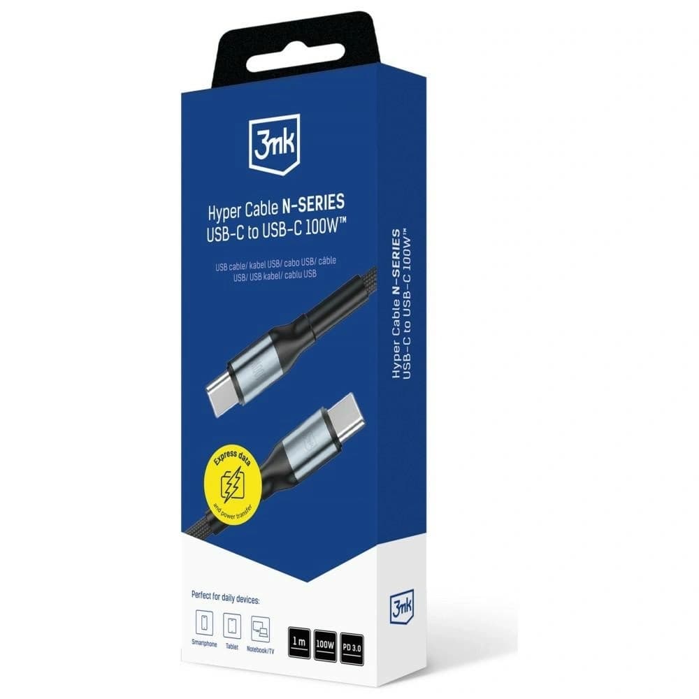 Kabel 3MK Hyper Cable N-SERIES USB-C do  USB-C 1m 20V/5A 100W czarny - 8