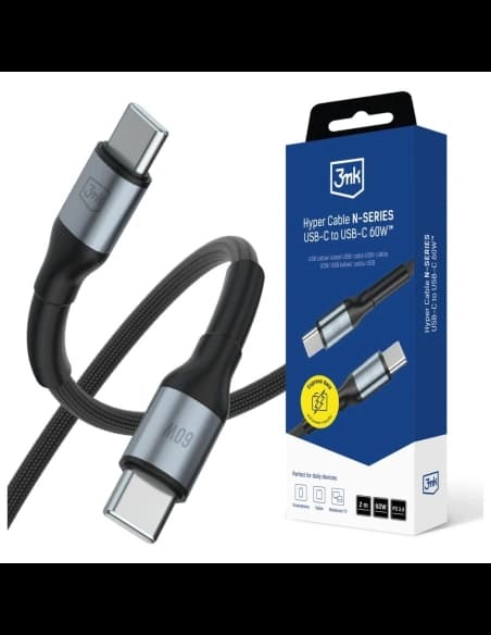 Kabel 3MK Hyper Cable N-SERIES USB-C do  USB-C 2m 20V/3A 60W czarny