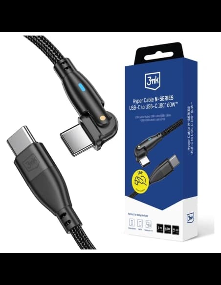 Kabel 3MK Hyper Cable N-SERIES USB-C do  USB-C 2m 20V/3A 60W obrotowy czarny