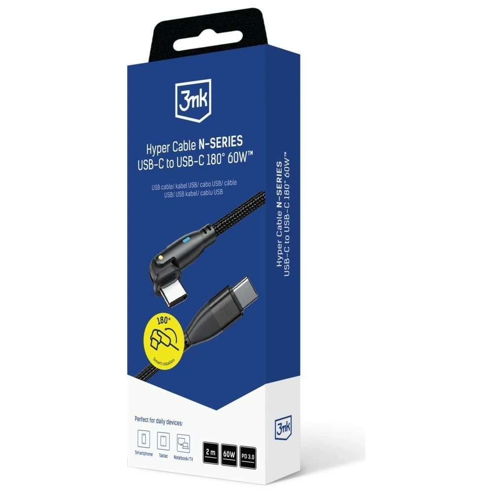 Kabel 3MK Hyper Cable N-SERIES USB-C do  USB-C 2m 20V/3A 60W obrotowy czarny - 6